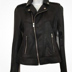 The Kooples Black Leather Jacket with Silver Accents